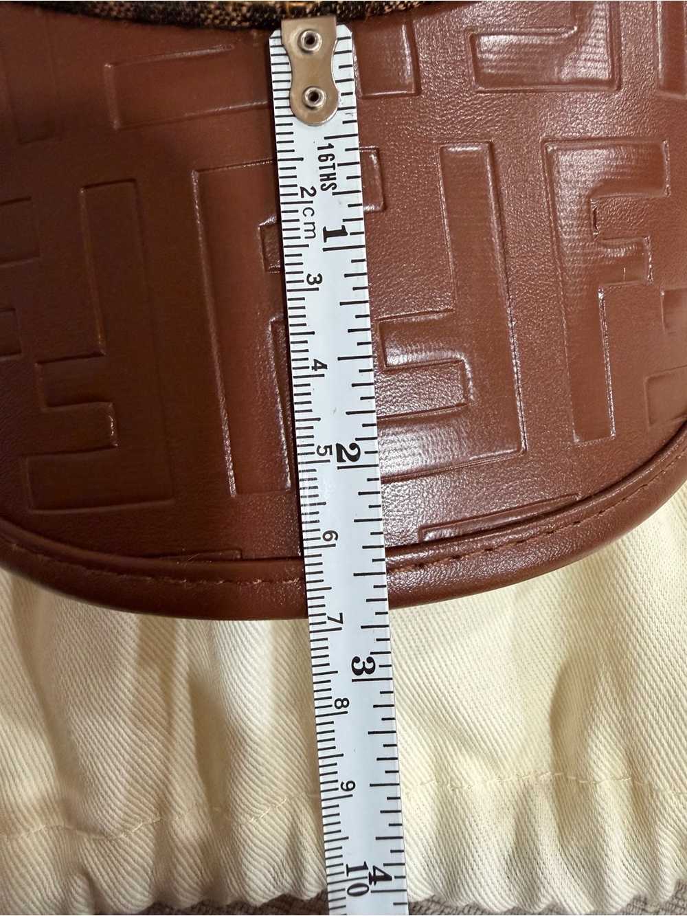 Fendi Tan Monogram Cap with Leather Embossed bill and Gold EYE Accent - Picture 7 of 9